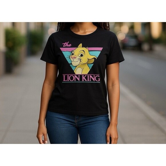 Disney The Lion King Black Tee XL Junior Simba Stretch Ruffle Hem Crew Neck NWT - Picture 1 of 5